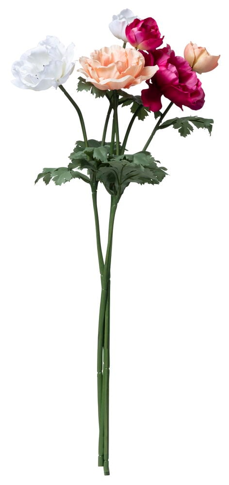 Kimppu keinotekoisia anemoneja eri väreissä.