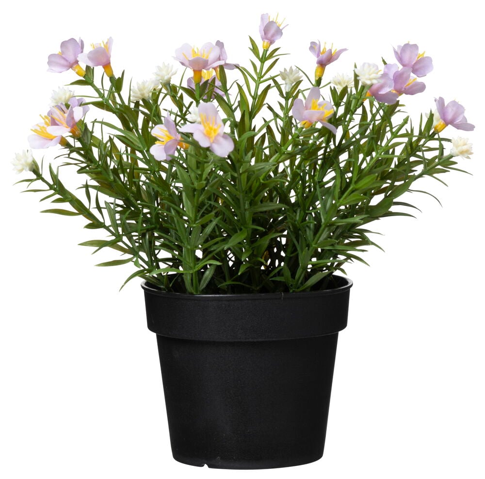 Konstgjord blomma med blandade färger i svart kruka.