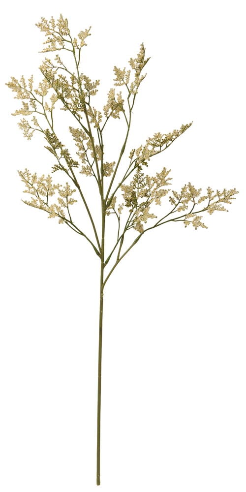 Risp 75 cm Vit, en lång grönstjälkad konstgjord blomkvist med många små, ljusa, klustrade blommor.