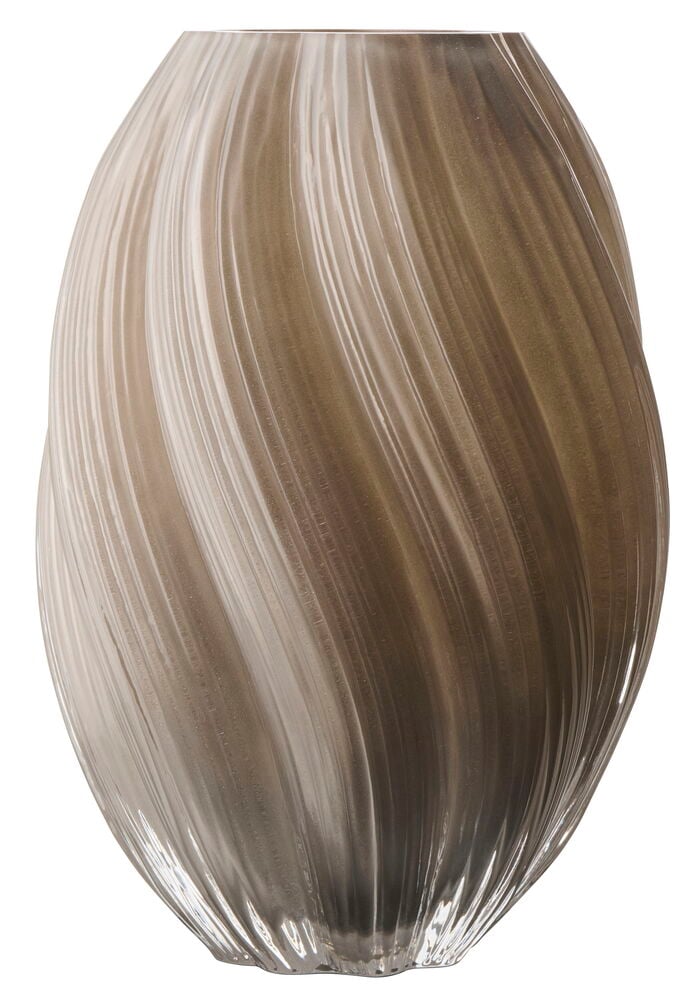 Greige Vas Selma 27 cm med virvelribbad design, visad i full frontvy.