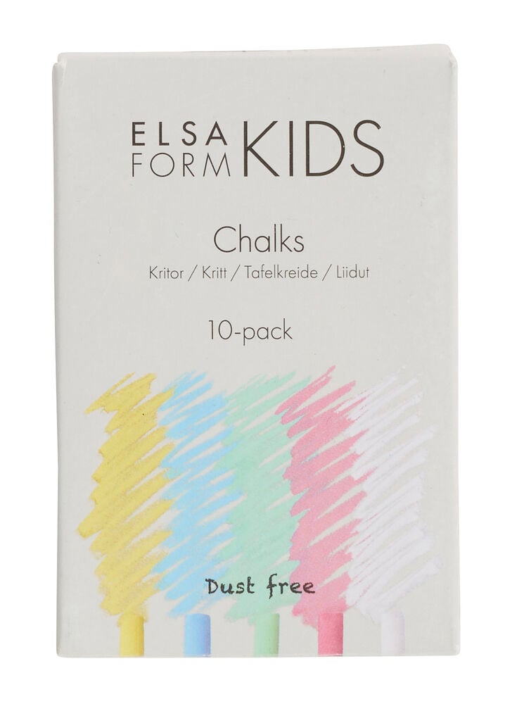 Elsaform Kids 10-pack liidut valkoisessa laatikossa, keltaisina, sinisinä, vihreinä, pinkkeinä ja valkoisina.