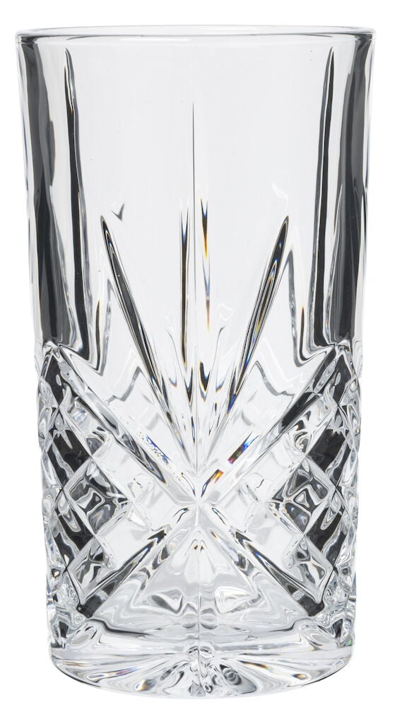 Högt klart glas med tidlöst mönster.