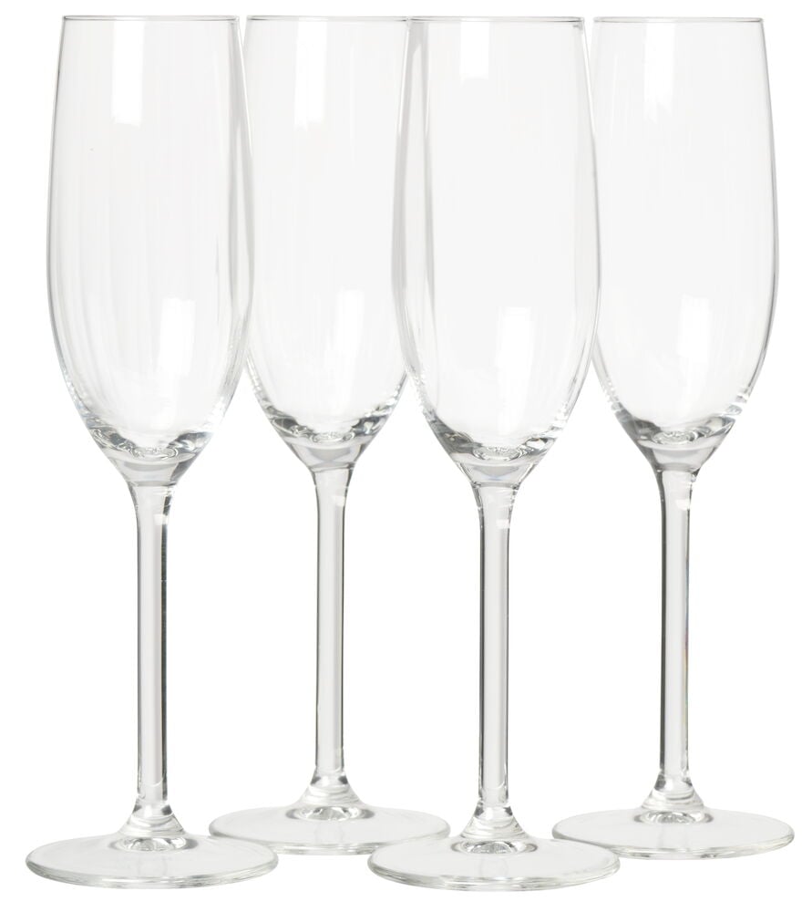 Fire elegante champagneglass på rad.