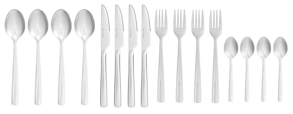 Bestikksett Cutler 16-pk Rustfritt stål med 4 skjeer, 4 kniver, 4 gafler og 4 små skjeer.
