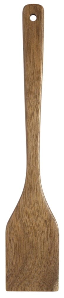 En stekspade av akaciaträ med långt handtag.