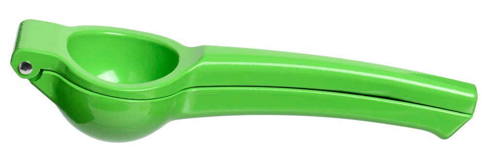 Grön limepress i pulverlackerad aluminium med ergonomiskt handtag.