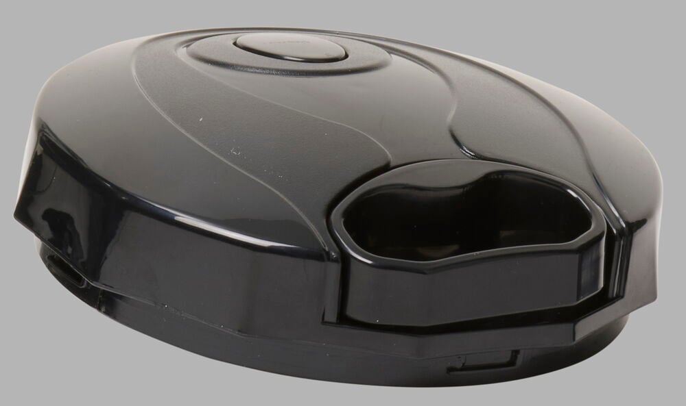 Svart automatisk matare för kattmat i plast.