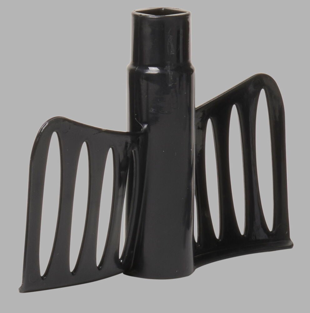 Svart plastvisp med två vingar och hål.