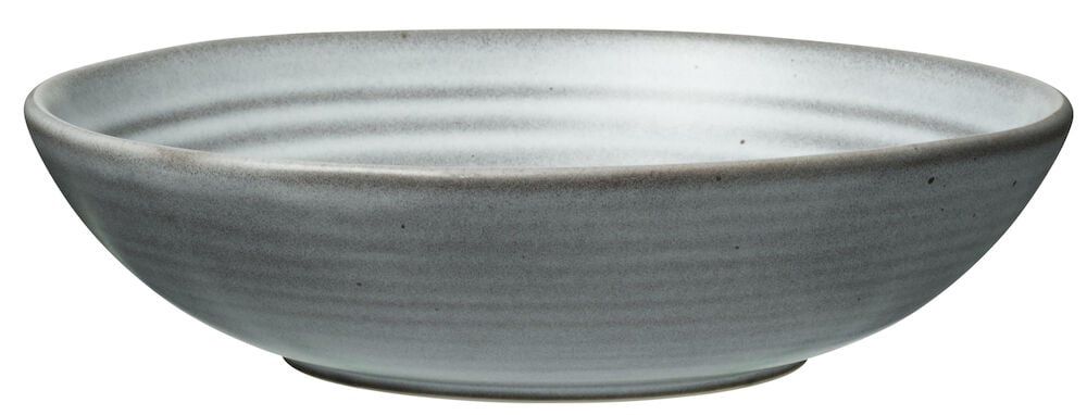 Grå djup tallrik i stengods med enkel design.