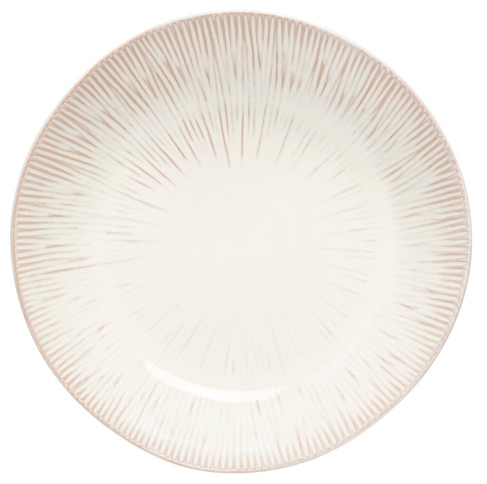 Vit serveringsskål i stengods med randig struktur.