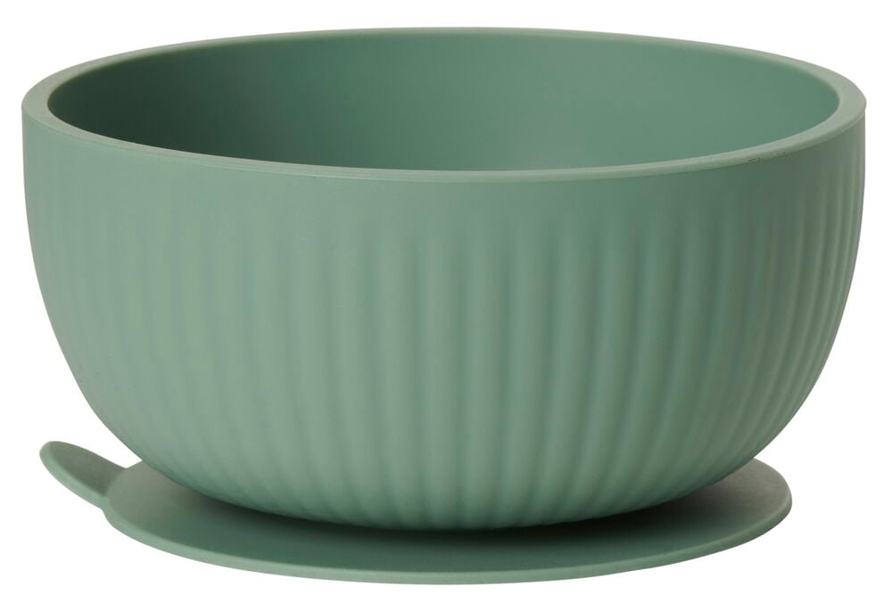 Vihreä silikoninen lasten kulho imukupilla.