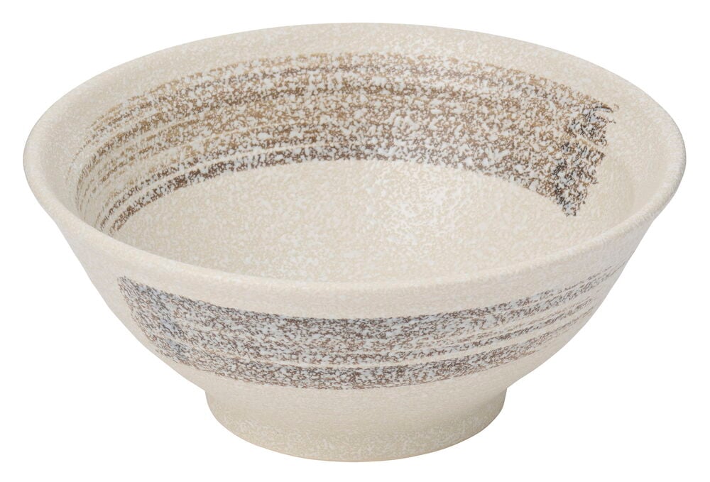 Ramenschale 19 cm Beige Steingut mit gesprenkeltem braun-grauem Streifenmuster.
