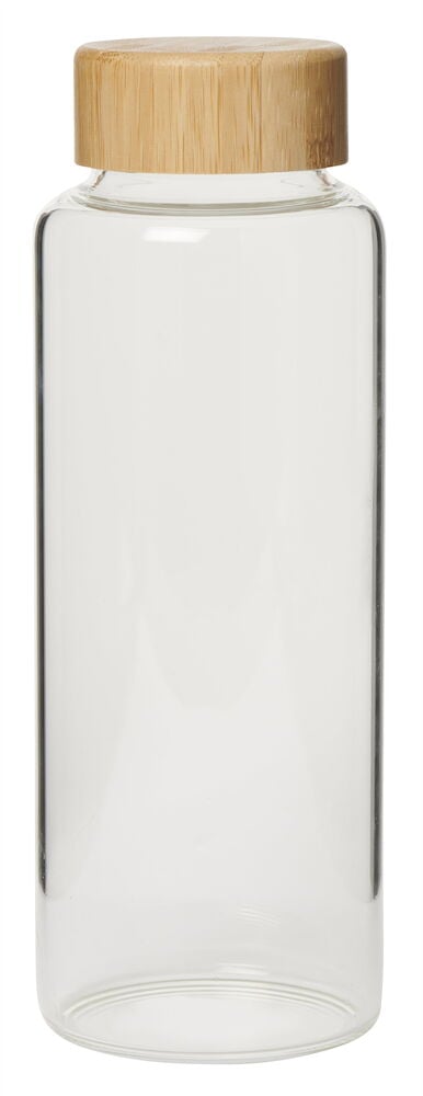 Lasipullo bambukannella yksinkertaisessa tyylikkäässä designissa.