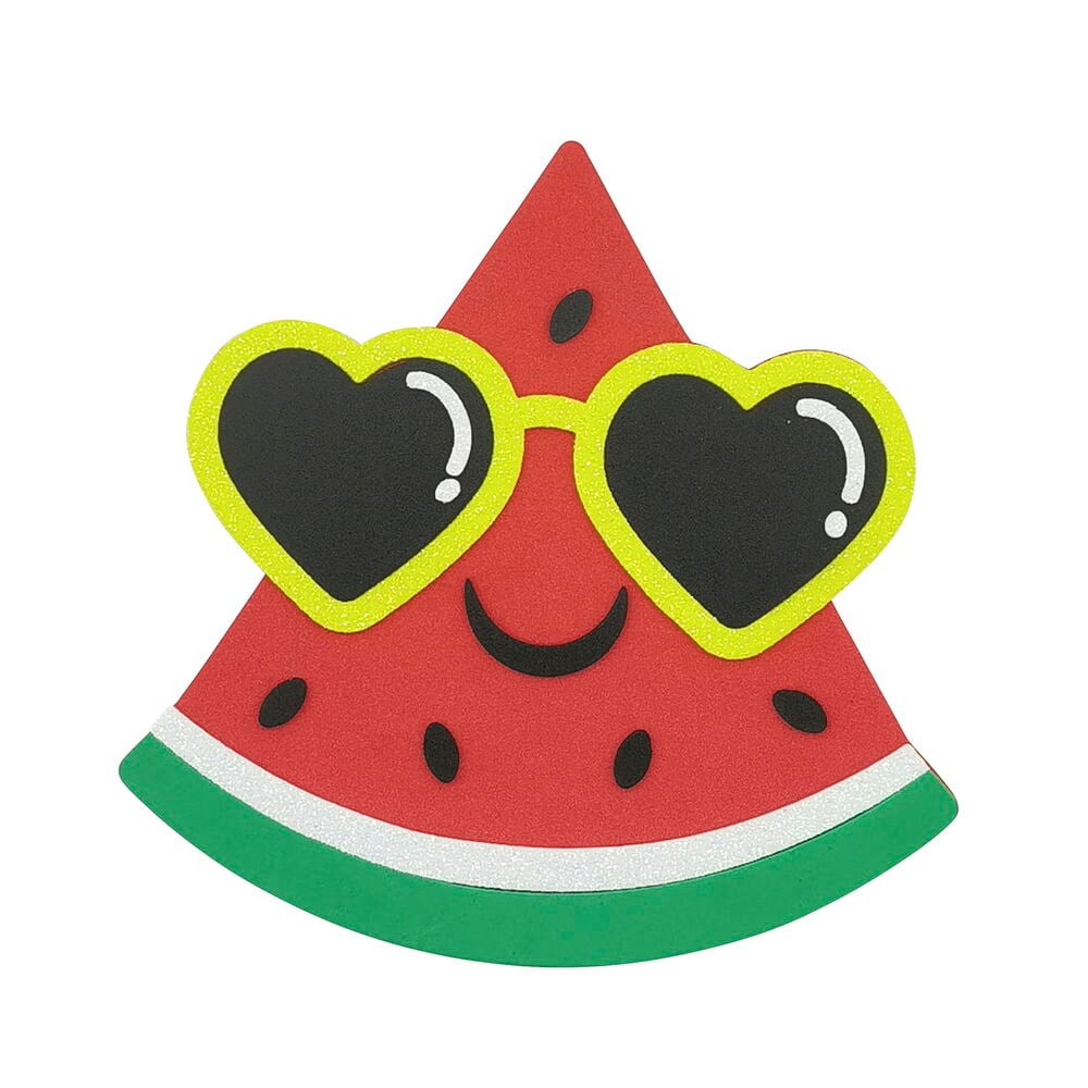 Bastelset Mixed foamsticker einer Wassermelone mit glitzernder gelber herzförmiger Sonnenbrille und Lächeln.