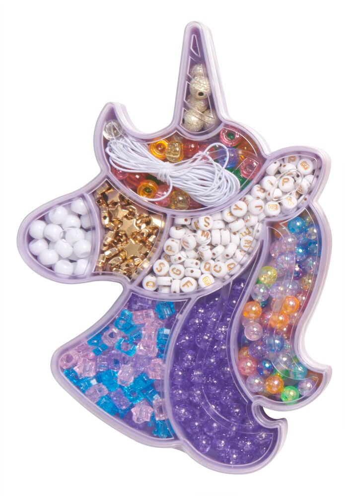 Pärlset i enhörningsform med färgglada blandade pärlor.