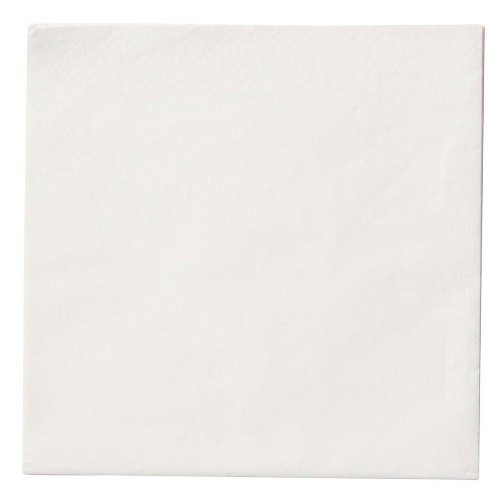 Brett hvit papirserviett i firkantet form.