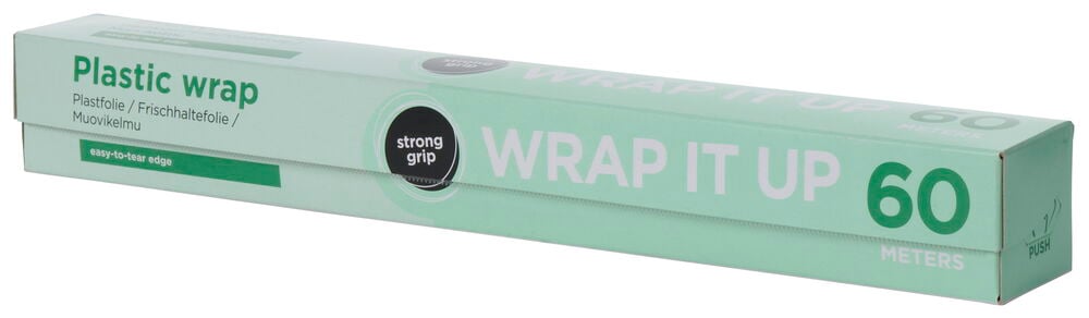 Grønn emballasje plastfolie med tekst wrap it up.