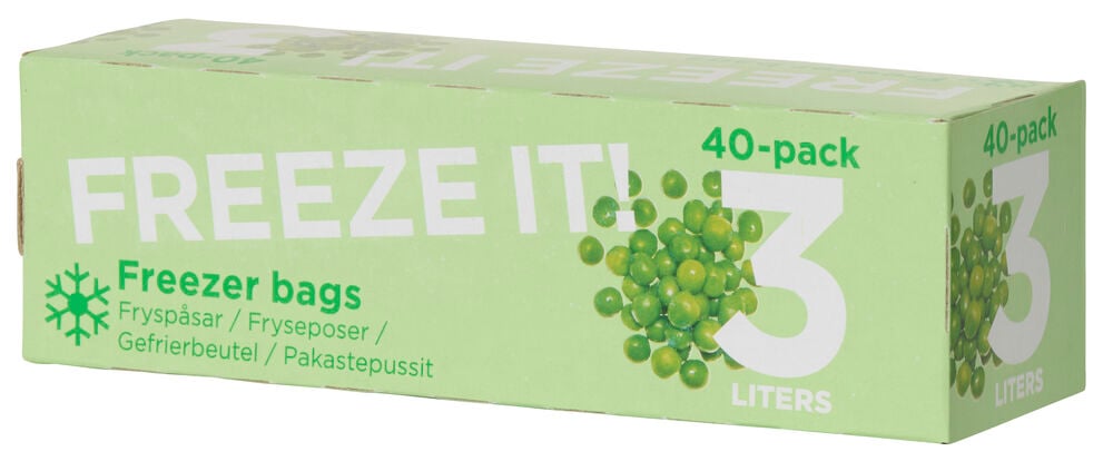 Grønn pakke fryseposer 40-pakning tre liter.