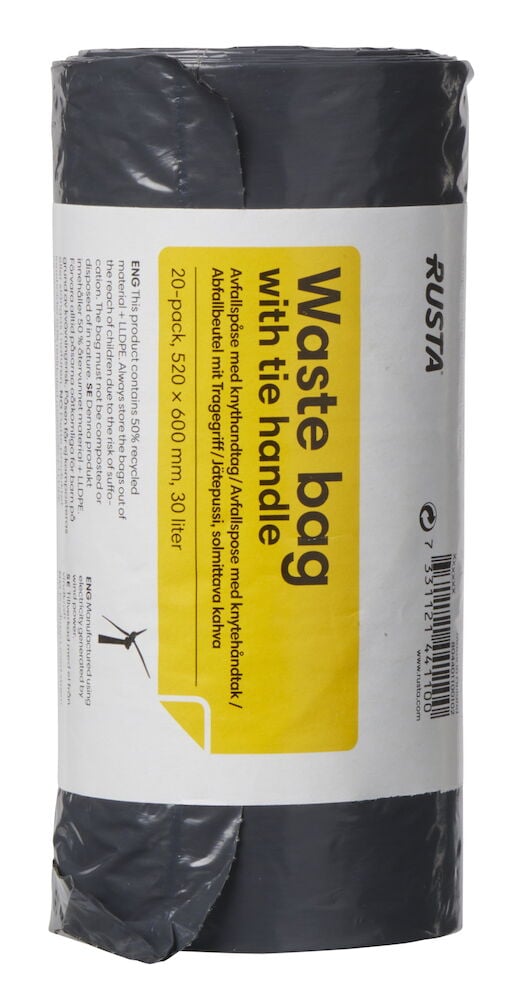 Rolle mit schwarzen Müllbeuteln mit Griffen.