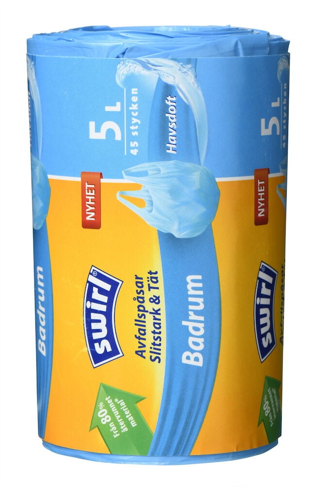 Rolle mit blauen Abfallbeuteln für Badezimmer 5 Liter.