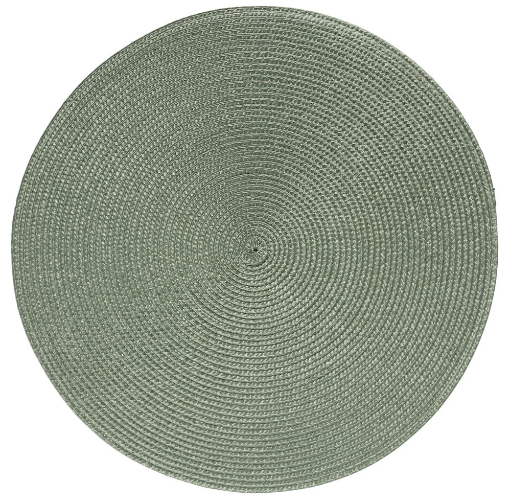 Pyöreä vihreä pöytätabletti kudotusta muovista.