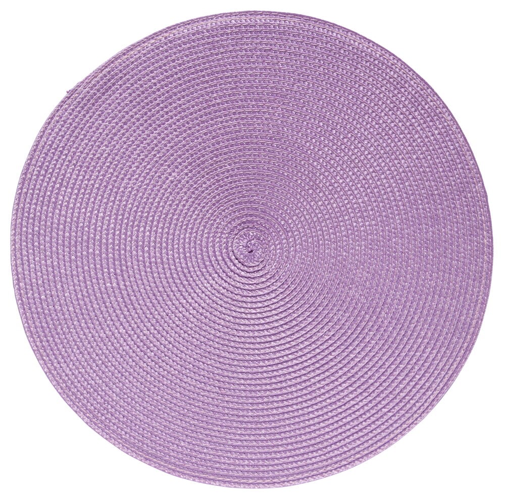 Rund lavendelfärgad bordstablett i vävd plast.