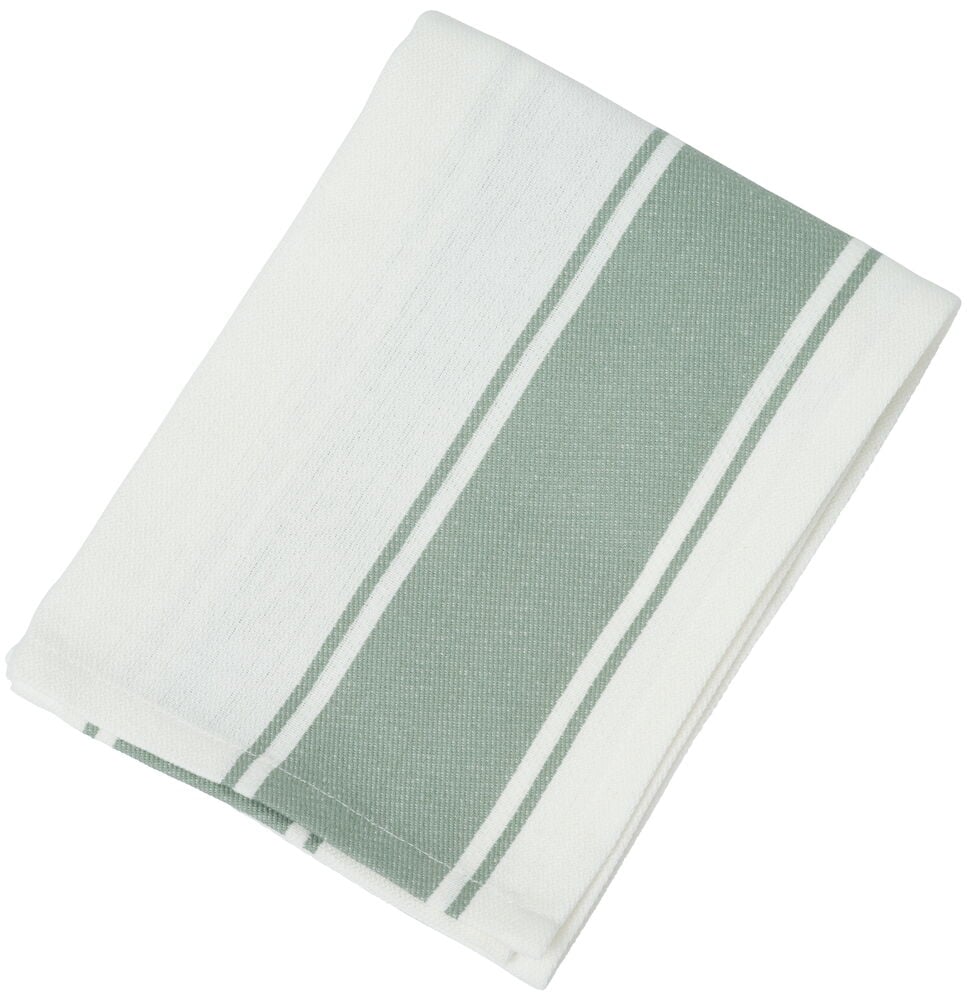 Gewichtete Küchenhandtuch aus grün-weißem Baumwollstoff.