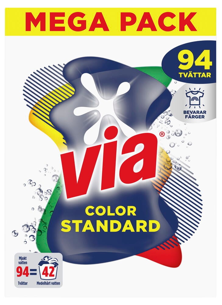Förpackning Via Color tvättmedel pulver mega pack.
