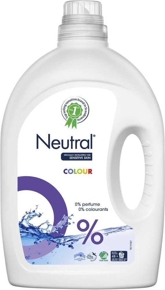 Vit flaska Neutral flytande parfymfritt tvättmedel Color.