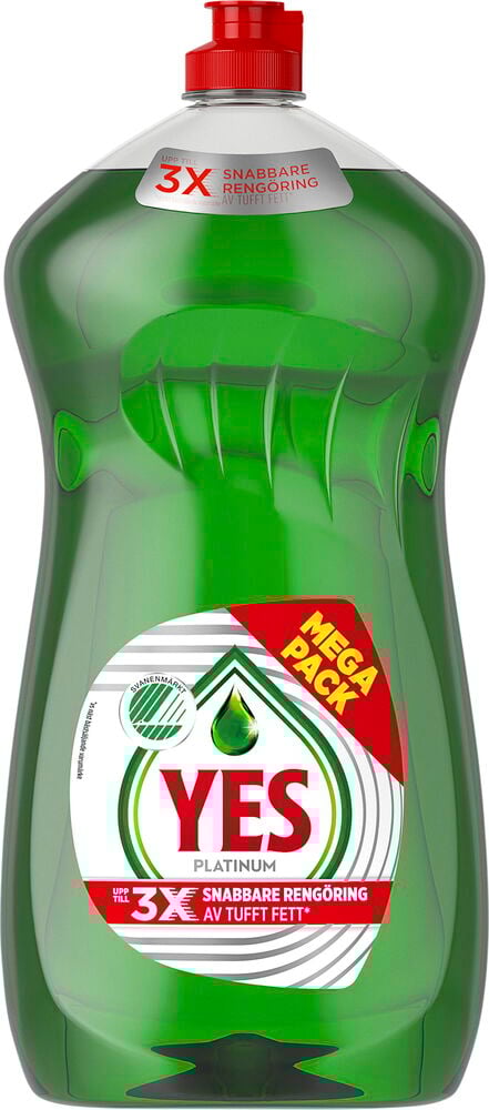 Grön Yes diskmedelsflaska med rött lock.