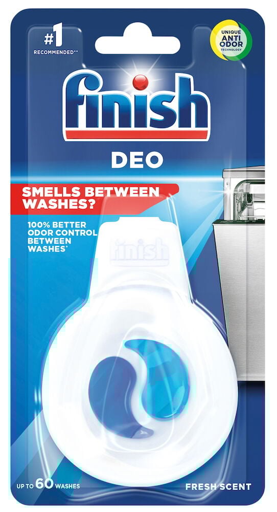 Diskmaskinsdeo i plastförpackning med blå detalj.