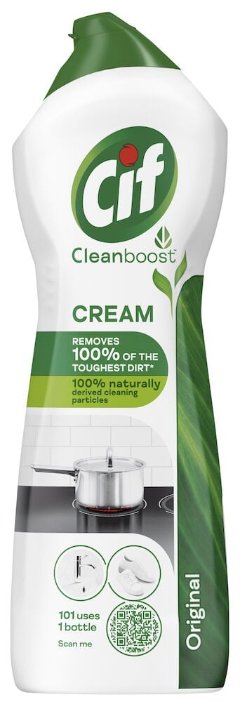 Valkoinen pullo Cif Cream Originalia puhdistukseen.