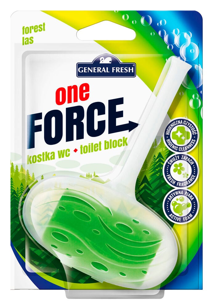 Vihreä WC-pala pakkauksessa, metsän tuoksuja.