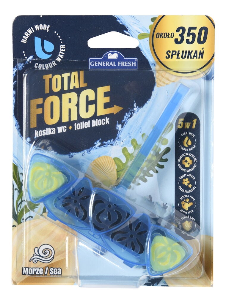 Toilettenblock in blauer Verpackung mit Meeresmotiv.