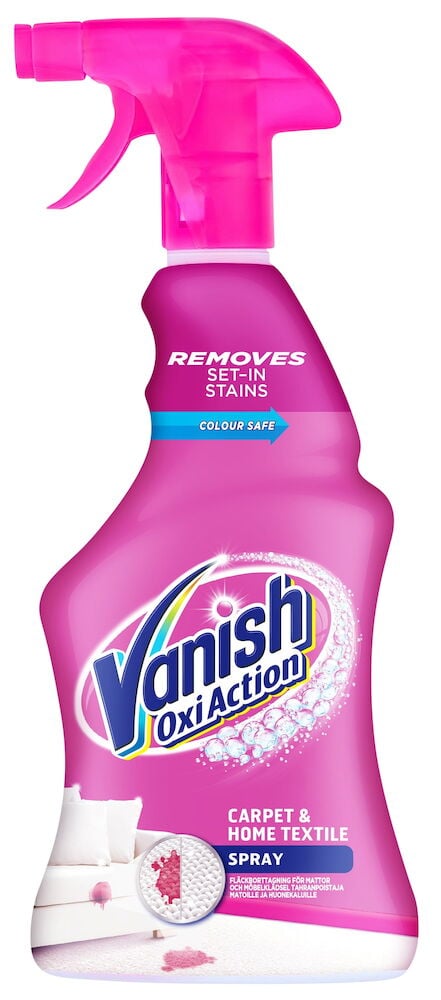 Rosa suihkepullo Vanish matoille ja huonekaluille.