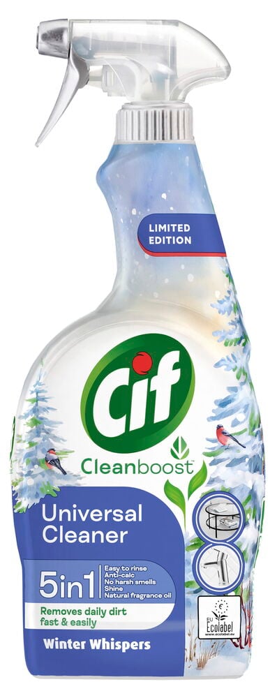 Suihkepullo Cif Universal Cleaner talviaiheisella kuvioinnilla.