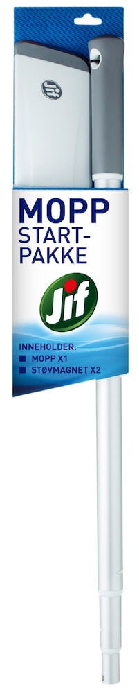 Tørrmopp med teleskopskaft i pakke fra Jif.
