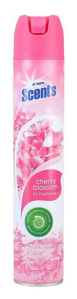 Rosa At Home Scents Cherry Blossom Duftspraydose mit rosa Kappe und Blumenmotiven.