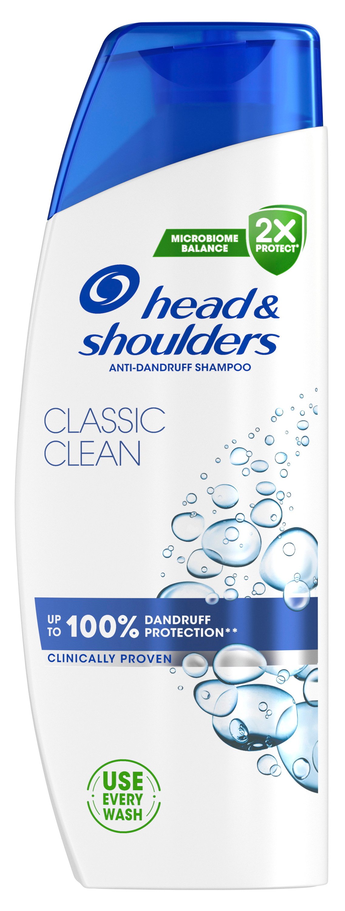 Valkoinen sininen shampoopullo Head & Shoulders Classic Clean.