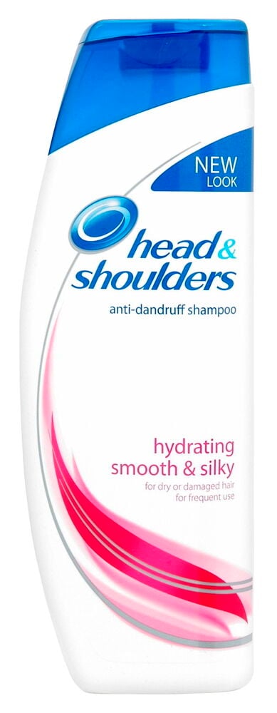 Shampoo Head & Shoulders 400 ml Smoot & Silky in weißer Flasche mit blauem Deckel und rosa Design.