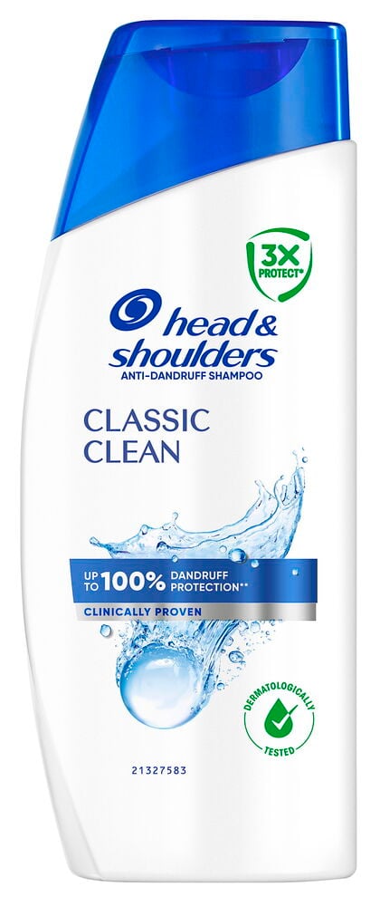Head & Shoulders 95 ml Classic Clean schampoflaska, vit med ett blått snäpplock, stående upprätt.