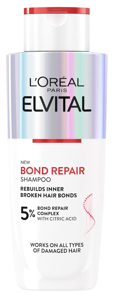 Vit flaska Elvital Bond Repair schampo från L'Oréal.