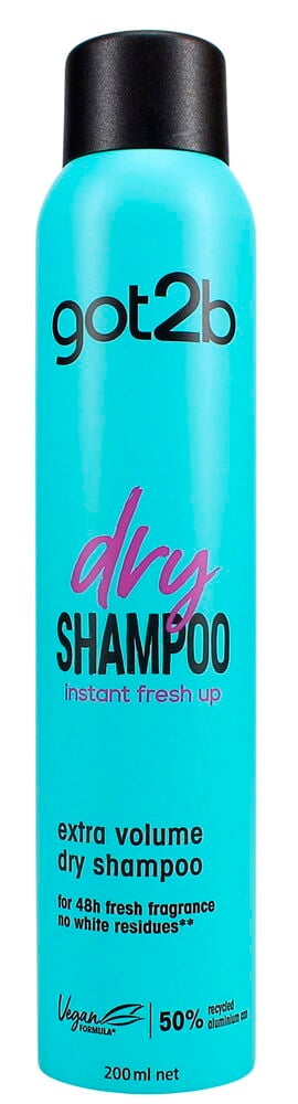 Got2b Fresh it up Volume Trockenshampoo, 200 ml, in einer türkisblauen Dose mit schwarzer Kappe.