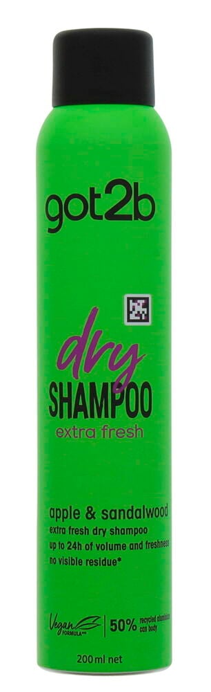 Eine grüne Dose Trockenshampoo got2b 200 ml Fresh it up Extra Fresh mit schwarzer Kappe.