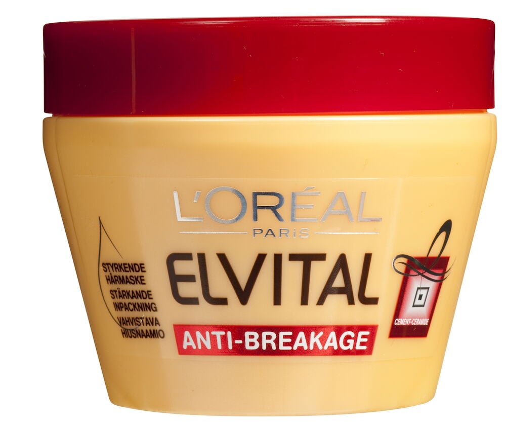 Gul boks Elvital hårmaske mot slitt tørt hår.