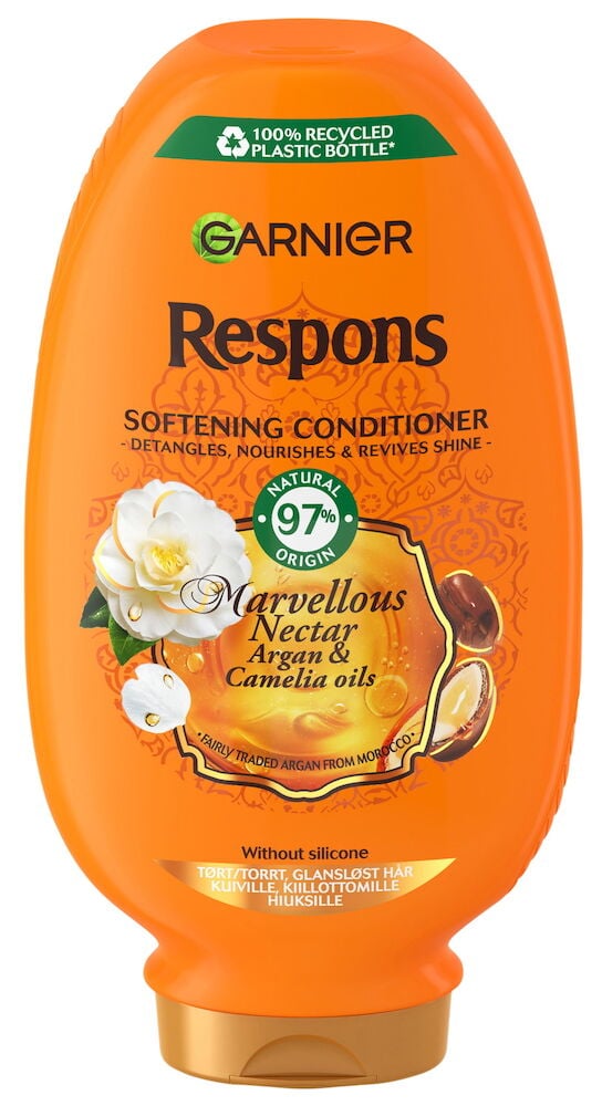 Orange balsamflaska med kamelia och arganolja illustration.