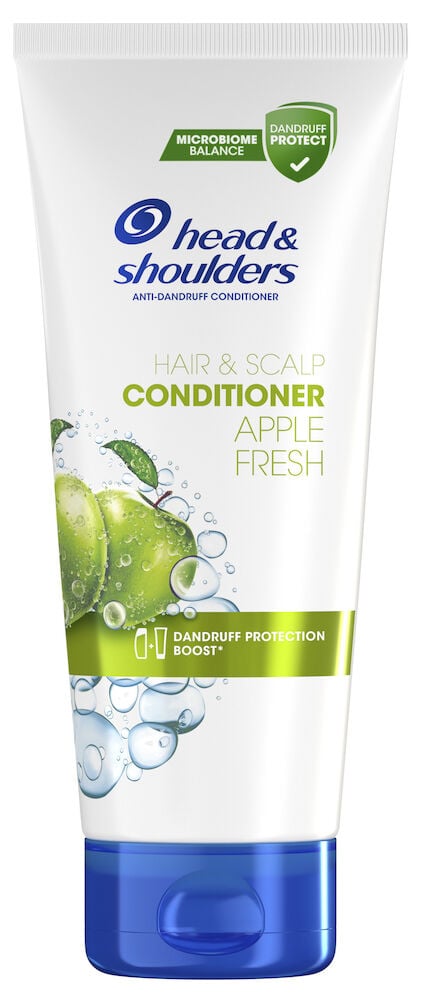 Valkoinen putkilo sinisellä korkilla, kuva vihreästä omenasta.