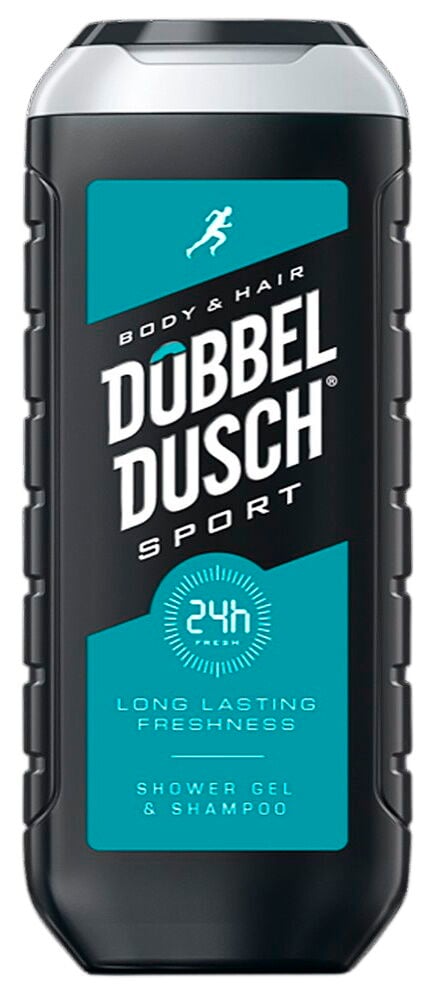 Svart plastflaska herr sportduschgel och schampo.