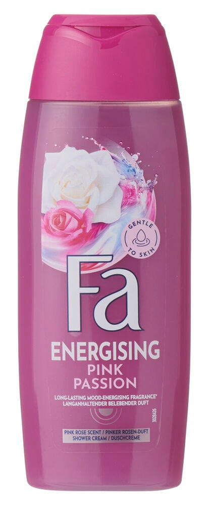 Duschgel Fa 250 ml Energising Pink Passion, eine rosa Flasche mit dunkelrosa Klappverschluss.