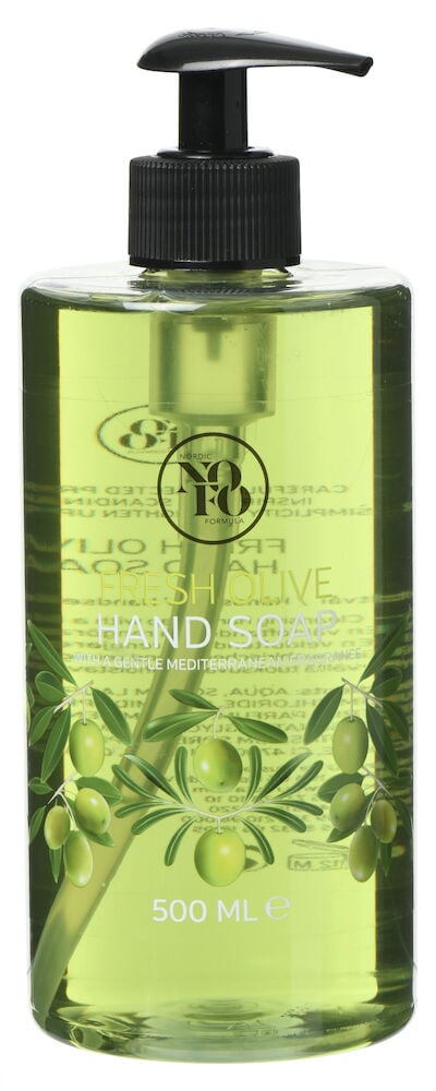 Vihreä pullo nestemäistä käsisaippuaa pumppulla 500 ml.